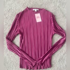 She + Sky Berry Plisse Mock Neck Top